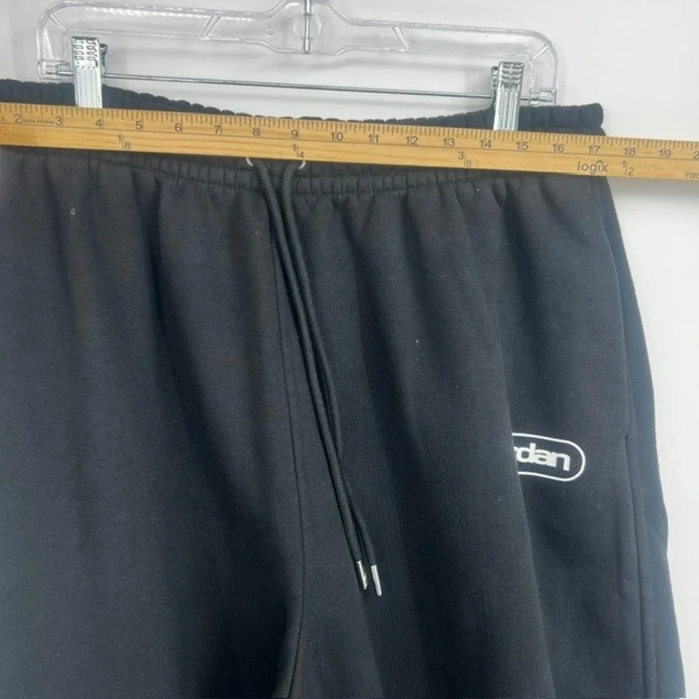 Jordan Men's Large Fleece Wide Leg Black Sweatpants Logo Drawstring RN56323